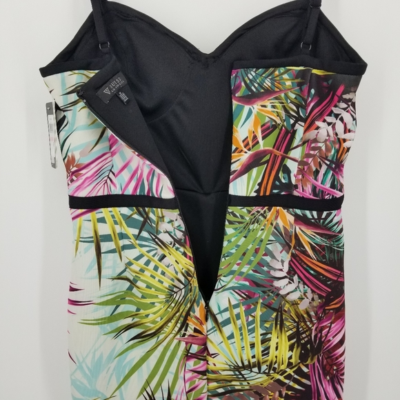 GUESS Printed Bodycon Sleeveless Dress Ivory Green Blue Women's 10 - Picture 6 of 9